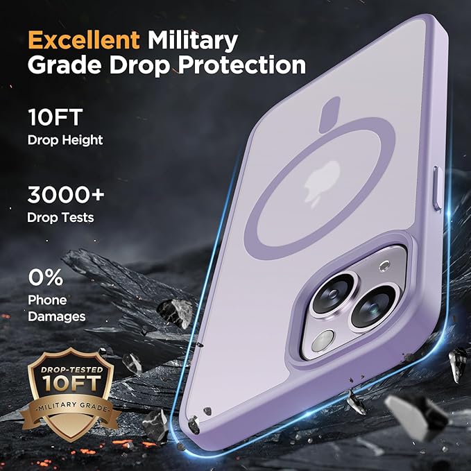 Miracase Magnetic for iPhone 14 Plus Case 6.7 inch (Compatible with MagSafe)（with 2X Screen Protectors） Military-Grade Protection, Anti-Fingerprint Translucent Matte Phone Case Cover, Light Purple
