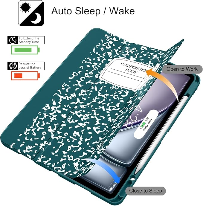 Soke Case for iPad Air 13 Inch (M4/M3/M2,2026-2024), iPad Pro 12.9" 6th/5th Generation with Pencil Holder(2021 2022 Release)-[Apple Pencil Charging + Auto Wake/Sleep] Soft Back Cover, Book Teal