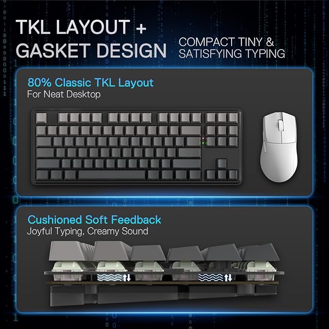 Redragon K707 PRO GB 80% Gasket RGB Gaming Keyboard, 3-Modes Wireless TKL Mechanical Keyboard w/Hot-Swap South-Facing LEDs Socket, PBT Gradient Keycaps & 5-Layer Noise Dampening, Custom Linear Switch