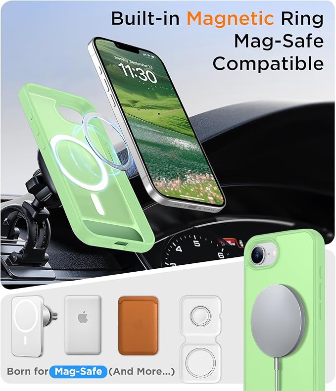 Magnetic Compatible with iPhone 16E Case, [Built-in Invisible Kickstand][Compatible with MagSafe][Military Grade Shockproof] Slim Translucent Matte Case for iPhone 16E 6.1" 2025