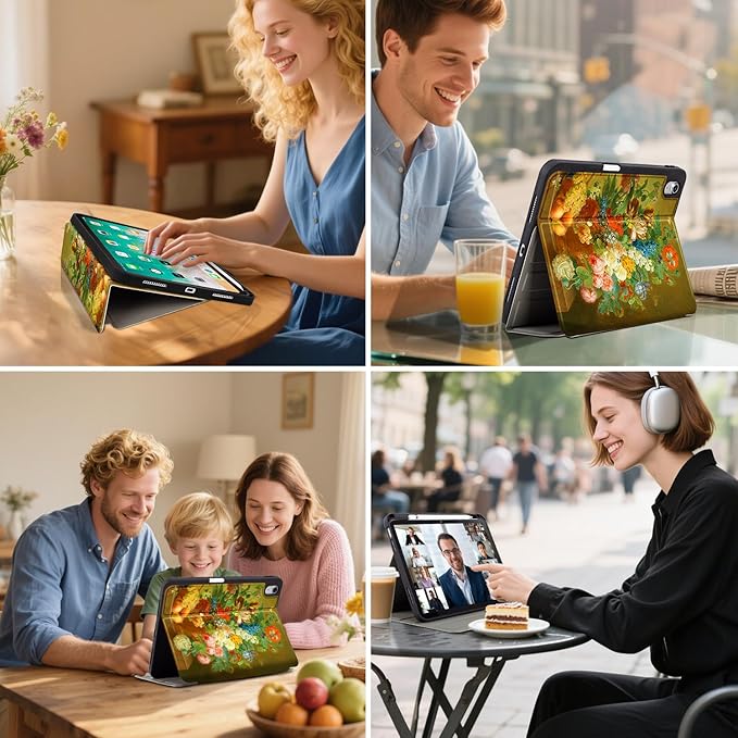 Lokigo New for iPad (A16) 11th Generation Case 2025 11 inch/iPad 10th Generation Case 2022 10.9 inch, Protective Multi-Viewing Stand Cover (Auto Wake/Sleep), Flowers