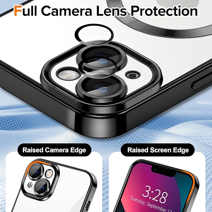 Hython Magnetic Clear for iPhone 13 Case with Camera Lens Protector [Compatible with MagSafe] Luxury Plating Edge Slim Soft TPU Cover Protective Phone Case for iPhone 13 6.1", Black