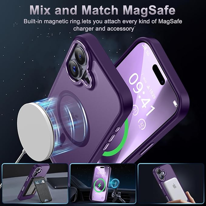 Newfuture Magnetic for iPhone 17 Case [Compatible with Magsafe] [Military Grade Drop Protection] Translucent Matte Anti-Scratch Shockproof Protective Phone Cover 6.3 Inch, Deep Purple