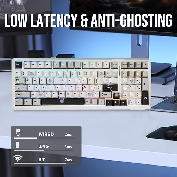 EPOMAKER x Aula F99 Wireless Mechanical Keyboard, Hot Swappable Gasket Custom Gaming Keyboard with Five-Layer Padding, BT/2.4GHz/USB-C, 8000mAh Battery (White Grey, Nimbus V3 Switch)