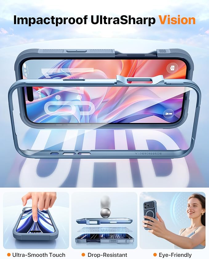 Diaclara Magnetic Designed for iPhone 17 Pro Max Case Full Body Bumper,[Compatible with MagSafe] Military Drop Proof Cover with Built-in Touch Sensitive Anti-Scratch Screen Protector, Blue