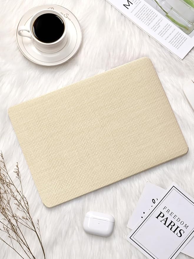 Seorsok Compatible with MacBook Pro 14inch Case 2026 2025-2021 M5 M4 M3 A3426 A3427 A3434 A3112 A3185 A3401 M2 A2779 M1 A2442,Leather Plastic Hard Shell Case&Keyboard Cover,Khaki Woven No Logo Cutout