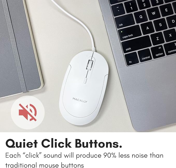 Macally Wired USB C Mouse for Mac and PC - Slim, Quiet, and Reliable - Type C Mouse for MacBook Pro/Air, iMac, Apple iPad, Laptop, Computer Desktop with 3 Button, Scroll Wheel, USBC, and 4 DPI Mode