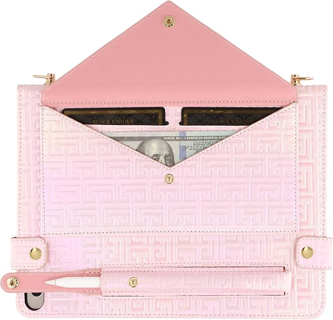 Shiny Case for iPad mini 5/4/3/2/1, Mini 7.9" Handbag Case, Techcircle Iridescent PU Leather Folio Envelope Pocket Stand Cover with Hand Strap+Shoulder Strap+Pencil Holder+Card Slots, Shiny Pale Pink