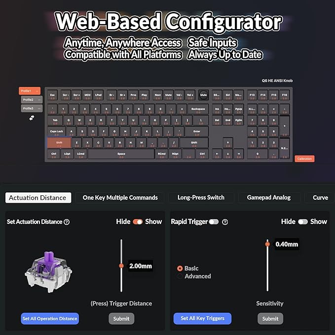 Keychron Q6 HE Wireless Custom Magnetic 100% Full Keyboard, 2.4 GHz/Bluetooth/Wired QMK Aluminum Rapid Trigger Hot-Swappable Programmable Gateron Double-Rail Magnetic Switches for Mac Windows Linux