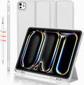 iMieet iPad Pro 13 Inch Case (M5/M4) 2025/2024 with Pencil Holder, Trifold Stand Smart Case with Soft TPU Back, Auto Wake/Sleep (Light Gray)