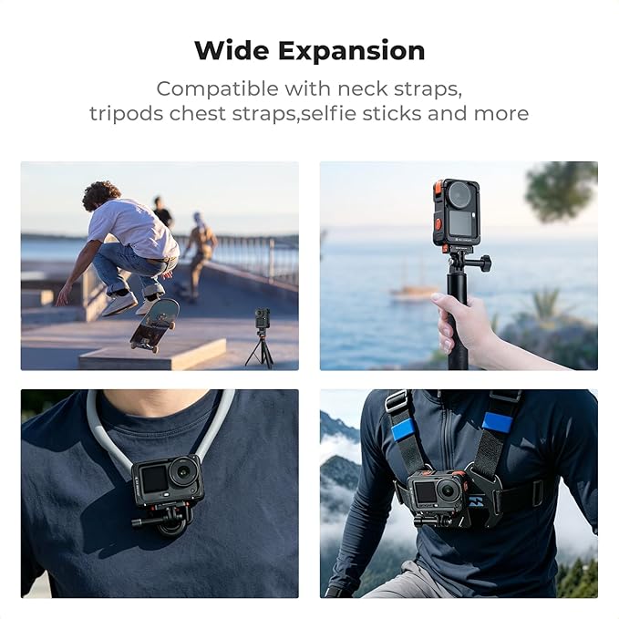 K&F CONCEPT Cage + Foldable Quick Release Mount Kit Compatible with DJI Osmo Action 6 Only, Protective Expansion Frame Case with Cold Shoe Mount | 1/4" Screw Adapter for Tripod, Selfie Stick Vlogging