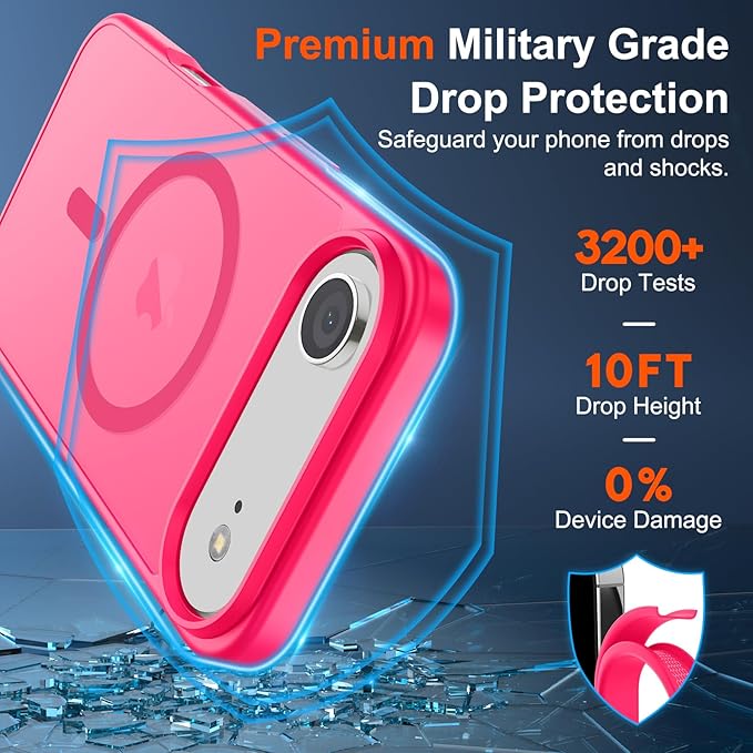 SUPFINE Magnetic for iPhone Air Case (Compatible with MagSafe)(Military Grade Drop Protection) Slim Translucent Matte Shockproof with Anti-Fingerprint Phone Cover for 17 Air,Hot Pink