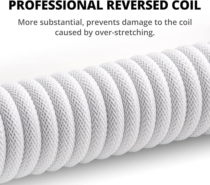 GUNMJO Pro Custom Coiled USB C Cable for Gaming Keyboard, Double-Sleeved Mechanical Keyboard Cable with Slim Type Detachable Metal Aviator, 1.5M USB-C to USB-A, White Color