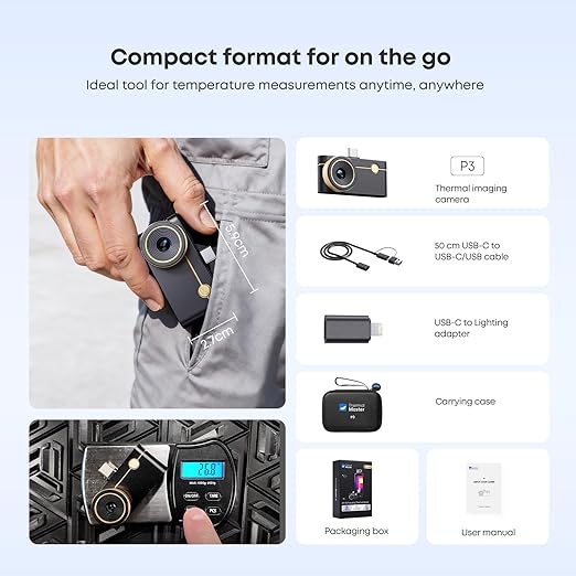 Thermal Master P3, Thermal Camera for iOS & Android, Manual Focus Infrared Camera, 512×384 X³ IR Resolution, -4℉ to 1112℉ Temp Range Thermal Imager, PCB Inspection