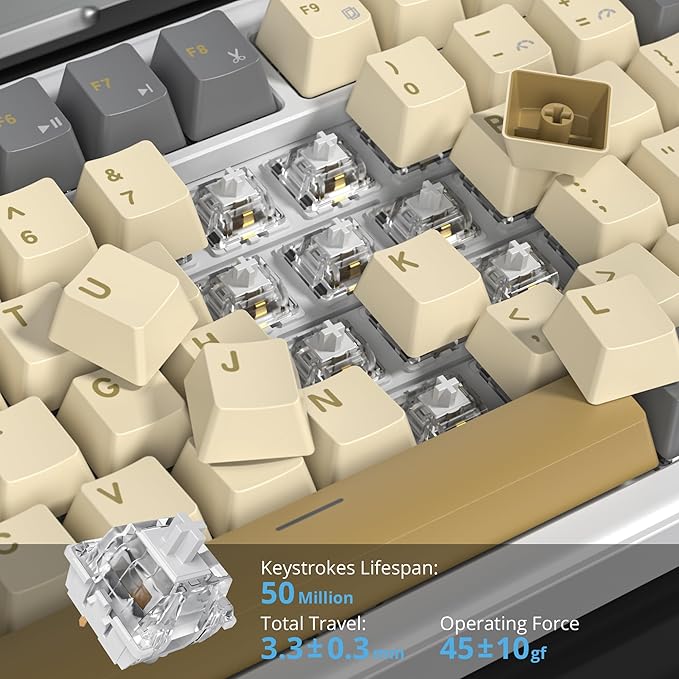 75% Brown Creamy Mechanical Keyboard Wired, Creamy Sound Gasket Gaming Thocky Keyboard with Knob, Hot Swappable RGB Custom Keyboard, Pre-lubed Cream Switch Keyboard (82 Caramel)