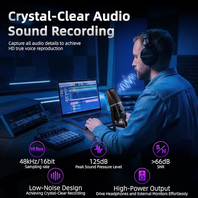 XTUGA X-4 USB Microphone for PC, Mac, Gaming, Recording, Streaming, Podcasting, 4 Pickup Patterns, Metal Desktop Condenser Mic,Plug and Play Mic for Laptop, Mobile Devices