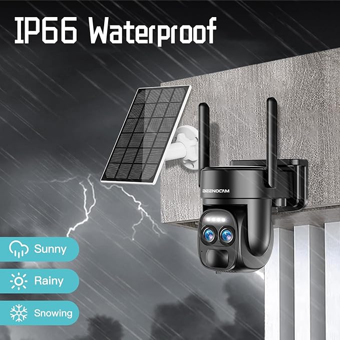 4K Dual Lens Solar Security Cameras Wireless Outdoor, 2.4G/5Ghz WiFi 6 Security Camera, 355° Pan/Tilt Home Security Camera with 8MP Color Night Vision, PIR Motion Detection, Auto Tracking, Alexa