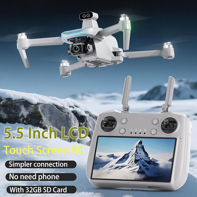 DealPrice Touch Screen Remote Drones with Camera for Adults 4k with Obstacle Avoidance, 3 Axis Gimbal Drone for Adults, GPS Auto Return Home, Follow Me, Long Range, High Wind Resistance, Rainproof, Time-lapse, Flash Lights, Zoom, SD Card Provided