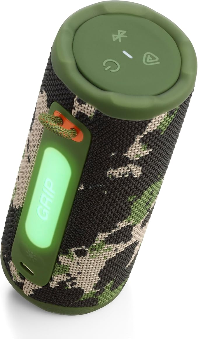 JBL Grip - Compact Bluetooth Speaker with Bold JBL Pro Sound and Ambient Light, up to 14 Hours of Playtime, Water, Dust and Drop-Proof (IP68), & Multi-Speaker Connection with Auracast™ (Squad)