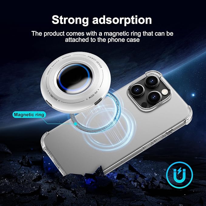 FP108 1TB Magnetic Portable SSD, External Solid State Drives with PD-100W and 2050MB/s USB-C 3.2 Gen 2x2, Play While Charging, Compatible with iPhone 16/15 Pro Max, Android, PC, Mac, Switch Lite