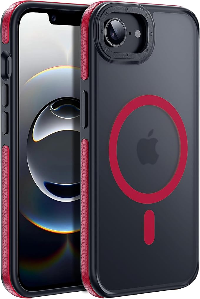 Strong Magnetic for iPhone 16E/17E Case [5X Military-Grade Protection] Compatible with fit MagSafe Shockproof Translucent Slim Thin Case for iPhone 16E-6.1", Red Bumper