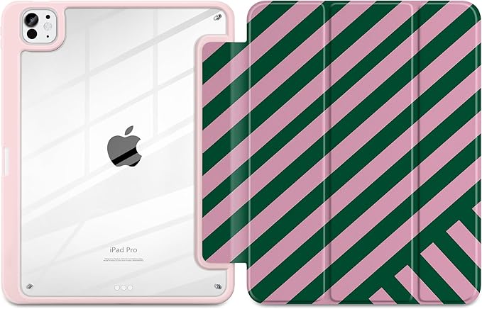 TWOLSKOO Case for iPad Pro 11-inch (M5 2025 / M4 2024), Clear Acrylic Back with TPU Bumper, Pencil Holder, Trifold Stand, Auto Sleep/Wake, Diagonal Stripes