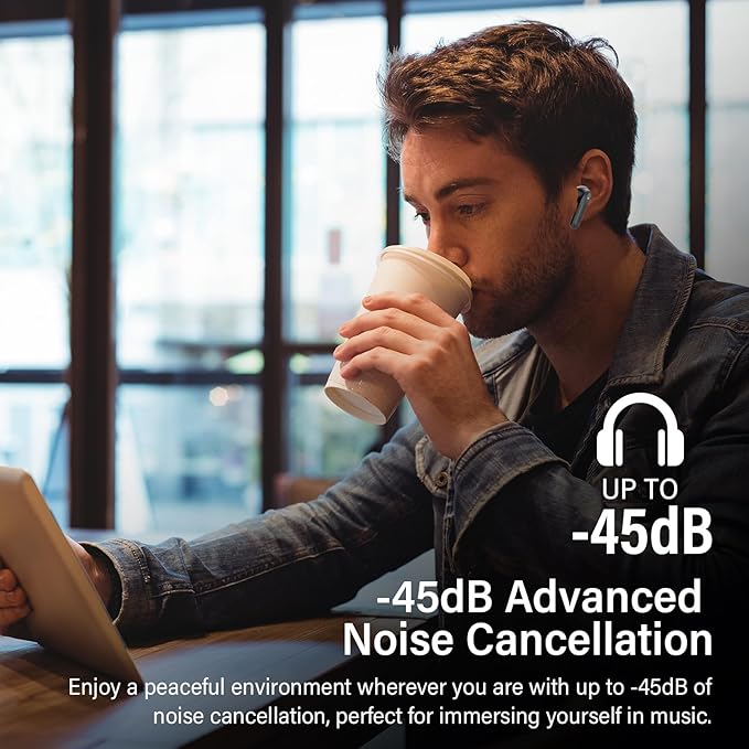 Hybrid Active Noise Canceling Wireless Earbuds, 6 Mics ENC Clear Call Ear Buds, Hi-Res Audio Deep Bass Bluetooth 5.4 Headphones, 48H Playtime, IP7, 8 EQ Modes, Wireless Charging, Multipoint Connection