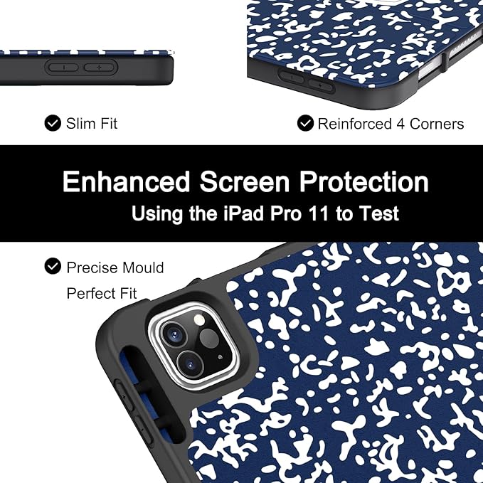 Soke for iPad Pro 11 Case (M2) 2022/2021/2020 with Pencil Holder - [Full Body Protection + Apple Pencil Charging + Auto Wake/Sleep], Soft TPU Back Cover for 2022 iPad Pro 11 inch(B-Book Navy)