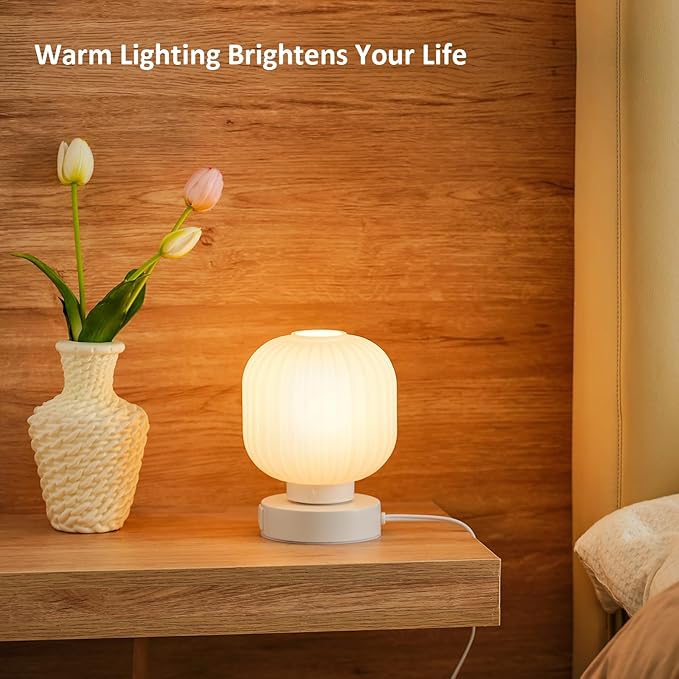 Elenhome Touch Bedside Glass Table Lamp Set of 2 with 3 Way Dimmable Light, Small Table Lamps with USB C+A Charging Ports - Bedroom Nightstand & Living Room Essential, Bulb Included