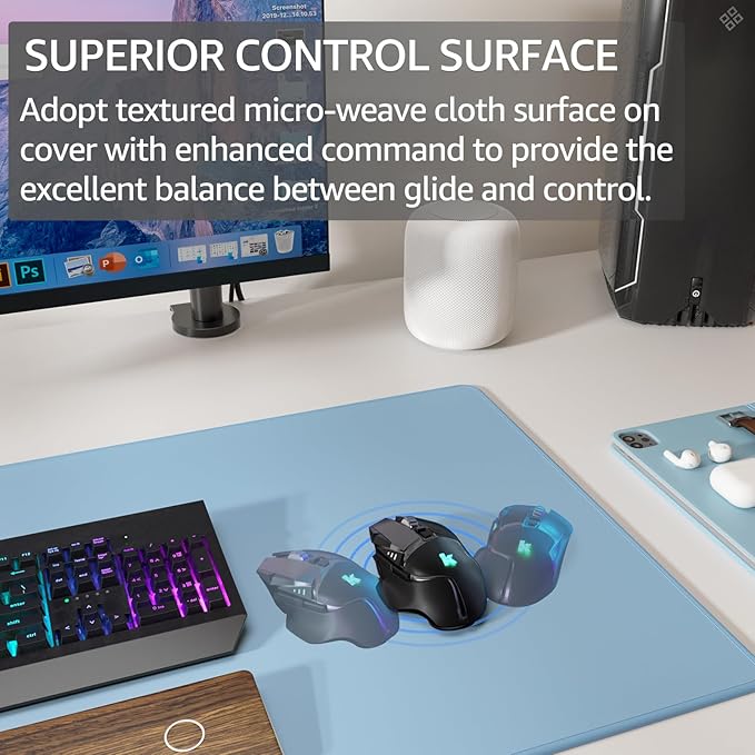 KTRIO Large Gaming Mouse Pad Desk Mat, Superior Micro-Weave Cloth, Non-Slip Rubber Base, Stitched Edges, Water-Resistant, for Gamer, Office & Home, 31.5 x 15.7 Inch，Ice Blue