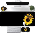 Large Gaming Mouse Pad, Extended Waterproof Desk Pad Protector (31.5" x 11.8") Ergonomics Memory Foam Mouse Wrist Rest Support, for Home Office Laptop, Sunflowers and Butterflies Black Mouse Mat