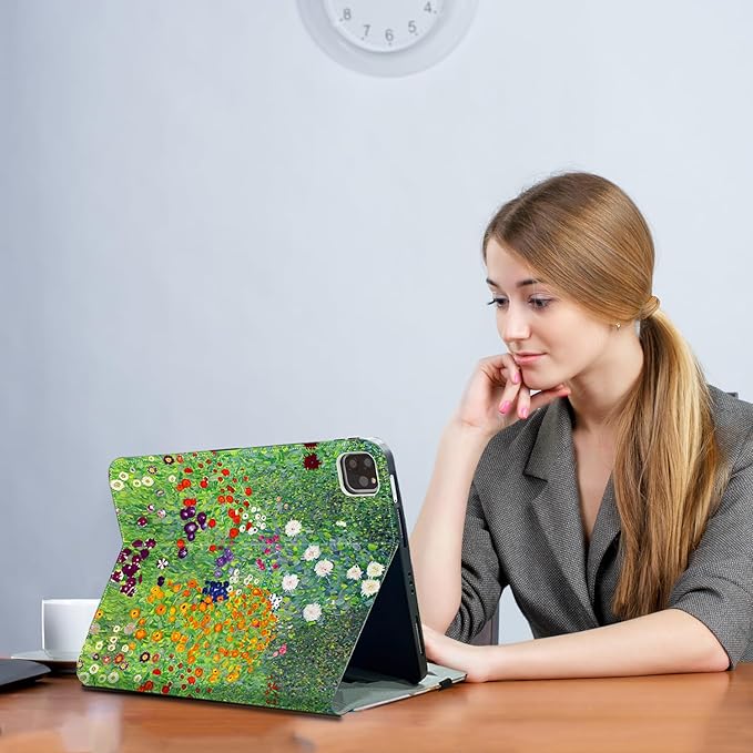 Rotating Case for iPad Air 11 Inch M4/M3/M2 2026, for iPad Air 5th/4th Gen Cases,for iPad Pro 11 Inch Case 4th/3rd/2nd/1st Generation Pencil Holder/Hand Strap/Pocket 360 Degree Rotating, Flower Garden