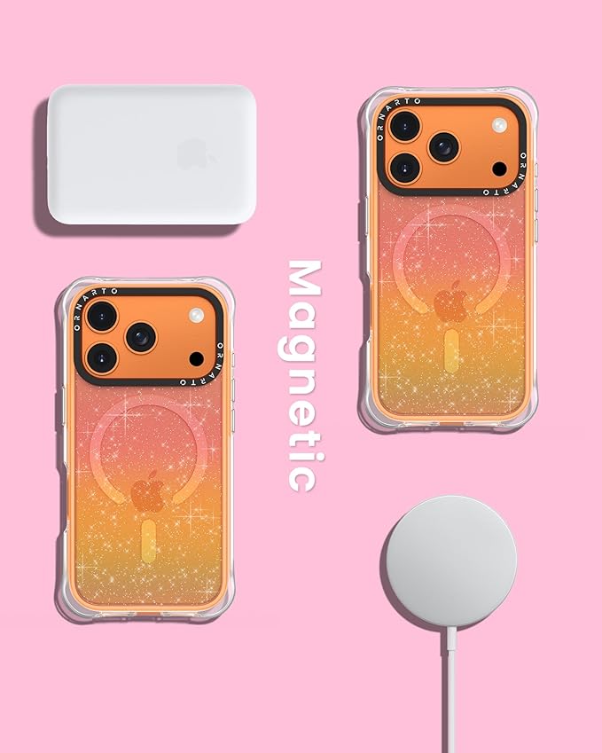 ORNARTO Air Case for iPhone 17 Pro Clear | Military-Grade Drop Protection | Camera Control Button | Compatible with MagSafe | Built-in Air Phone Cover - Sunset Orange