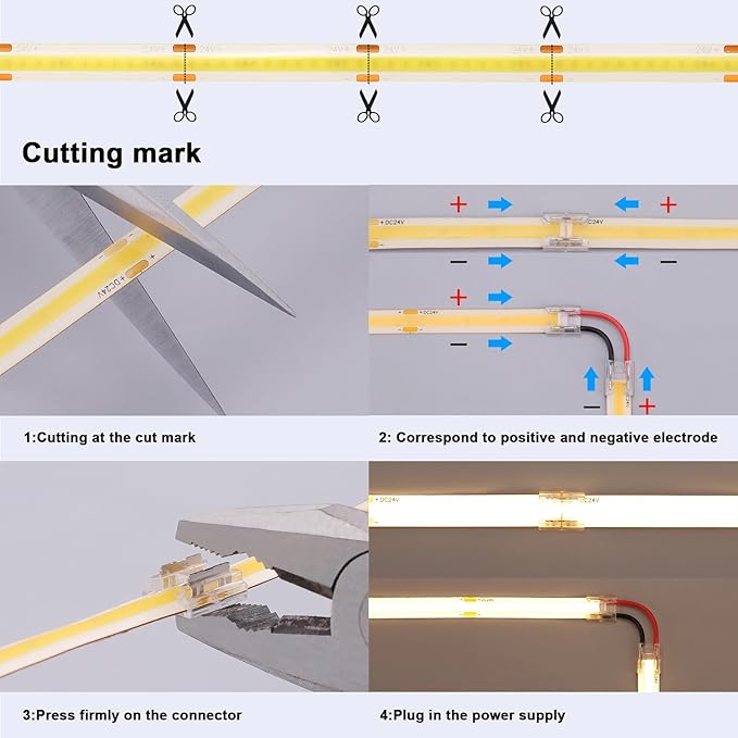 BENLUN 24V COB LED Strip Light 65.6ft (2 Rolls of 32.8ft) Kit, 6000K Cool White Cuttable 11W/M 312LEDs/M CRI 93 LED Tape Lights with Power Supply for Bedroom Kitchen Living Room Ceiling