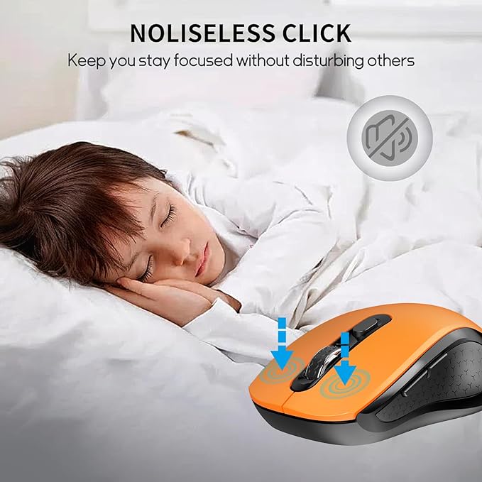 Wireless Mouse With Side Buttons Suitable for Laptops PC Chromebook Mac MacBook Silent Mouse with USB Nano Receiver 2400 DPI Anti Slip Scroll Wheel 6-Button Ergonomic Wireless Computer Mice - Orange