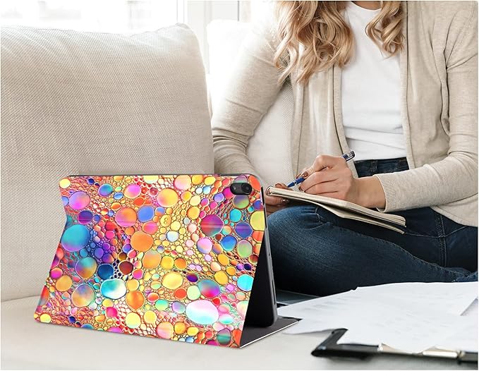 iPad Air 11-Inch Case (M3/M2) 2025/2024, iPad Air 5th/4th Generation Case, case for iPad air 11 inch Multi-Angle View Adjustable Stand Soft PU Leather Back Auto Wake/Sleep, Colored Art Bubbles