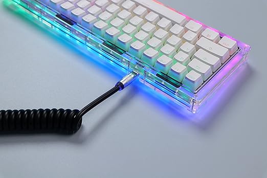 EPOMAKER Puff Aviator Coiled USB Cable, Type C Detachable Mechanical Gaming Keyboard Cable for Win/Mac/Gamers, Suitable for RT100/TH68 PRO/TH80 PRO/TH96/TH80 SE/CIDOO V65. etc(Puff Black)