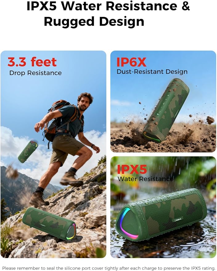BolaButty Bluetooth Speaker Portable Wireless, IPX5 Waterproof, Up to 20H Playtime, TWS Pairing, BT5.3, for Home/Party/Outdoor/Camping/Beach Essentials, Birthday Gift (Camo)