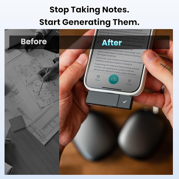 HiDock P1 mini AI Voice Recorder: Smart Voice Recorder Work with Wireless Earbuds for Meeting Lectures Calls BlueCatch Tech Digital Audio Recorder Transcription Summary HiNotes APP Control 32GB