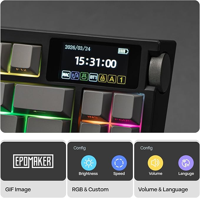 EPOMAKER G84 PRO Wireless Mechanical Keyboard, 75% Gaming Keyboard with 8000mAh Battery, PBT Keycaps, 81 Keys, Hot Swap, Custom Driver, RGB Backlight, Gasket-Mount (Black, Creamy Jade Switch)