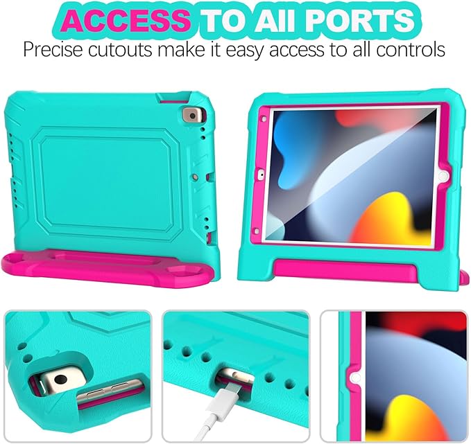 YIHE Kids Case for iPad 10.2 Inch 9th/8th/7th Generation 2021/2020/2019, iPad Pro 10.5 & iPad Air 3, Shockproof Handle Stand Kids Case with Screen Protector for iPad 10.2/10.5 Inch, Cyan&Pink
