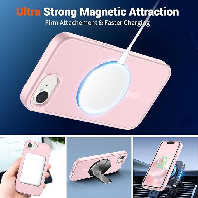 SUPFINE Magnetic for iPhone 17e Case/iPhone 16e Case (Compatible with MagSafe) (Military Grade Drop Protection) Translucent Matte Shockproof Phone Cover,Light Pink