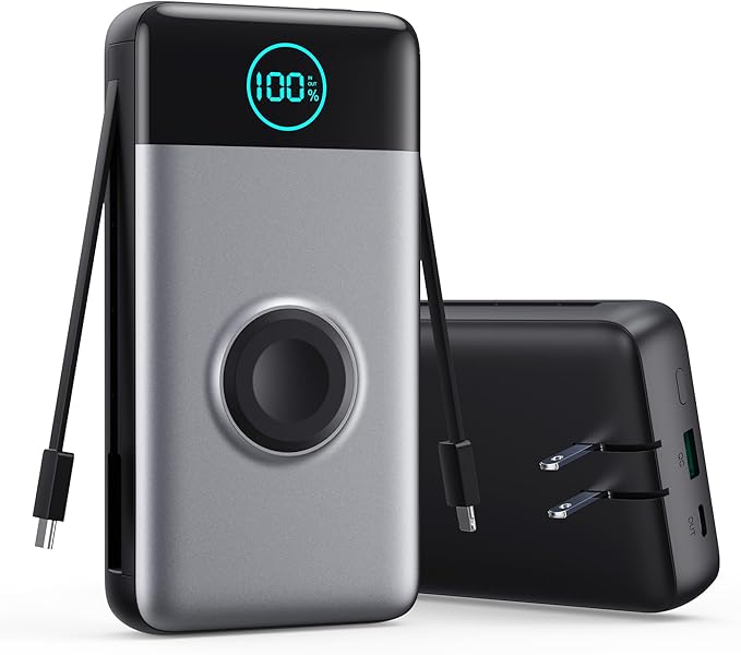 Portable Charger for iPhone, 40800mAh Power Bank with Built-in Cables & AC Wall Plug, All in One 5 Outputs USB C Fast Charging External Battery Pack for iPhone 17/16/15/14, Android, Travel Essential