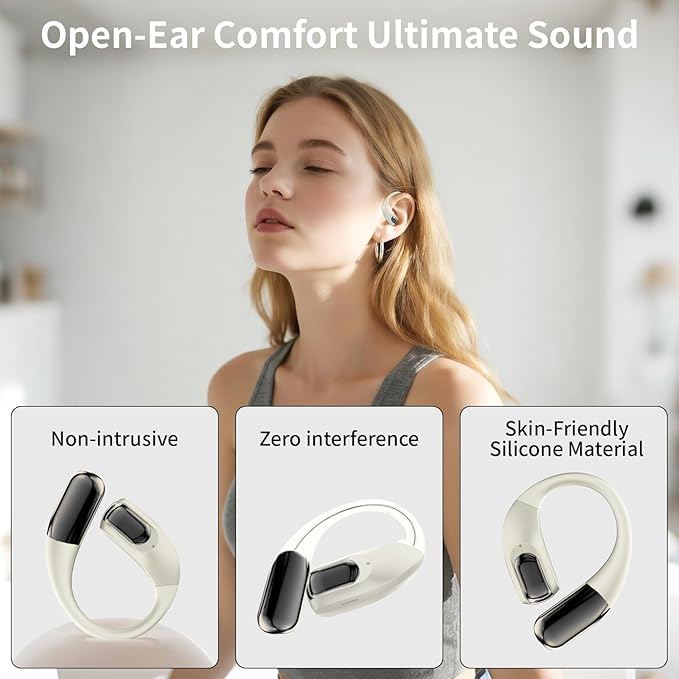 GALAAL Wireless Earbuds Bluetooth Headphones,Lightweight Earbuds with Ear Hooks,Bluetooth5.4 Wireless Earphones,25H Playtime, IPX4 Waterproof Running Headphones for Gym(Naked White)