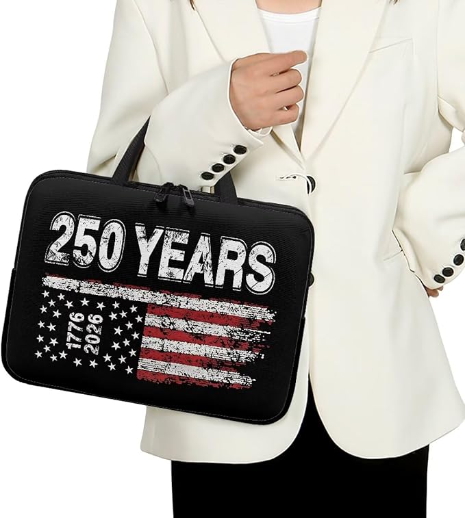 17 Inch Laptop Sleeve American Flag USA 250 Years Laptop Cover Computer Bag Tablet Carrying Case with Handle Tote Bags Notebook Sleeves Handbag Messenger Briefcase for 4th of July Decor