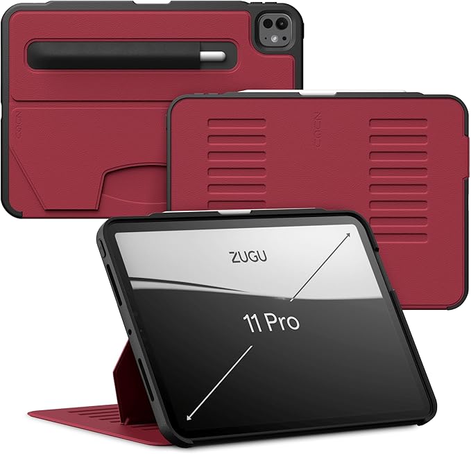 Zugu Case for iPad Pro 11 (M4/M5) 2024/2025, Slim Protective Cover with Apple Pencil Holder, Auto Wake/Sleep, Multiple Viewing Angles, iPad Pro 11 Inch Cover, Phone Protector, Scarlet Red
