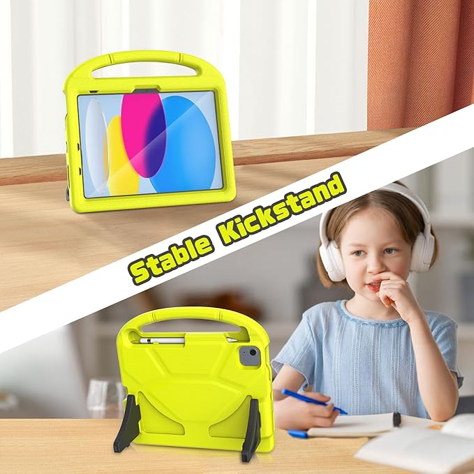 YIHE Kids Case for iPad (A16) 11th Generation 11 Inch 2025 & iPad 10th Generation 10.9 inch 2022, with Built-in Screen Protector and Stable Stand, Full Body Shockproof Protective Cover - Light Yellow