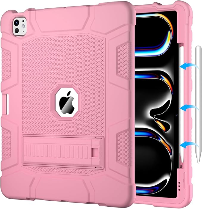 Case for iPad Pro 13 Inch Case (M5 2025/ M4 2024) with Pencil Holder, Built-in Stand, Military Grade Shockproof Protective Cover for iPad Pro 13" 8th/ 7th (Rose Gold)