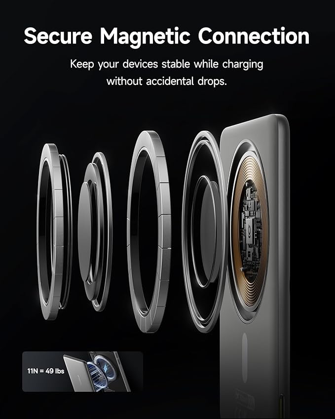Baseus Picogo Power Bank, Smallest 5,000mAh Magnetic Wireless Charger with USB-C Braided Cable, Fast Charging Portable Battery Pack, NTC Safety Alloy Travel Essential for iPhone 7 Pro Max/17 Air/17e