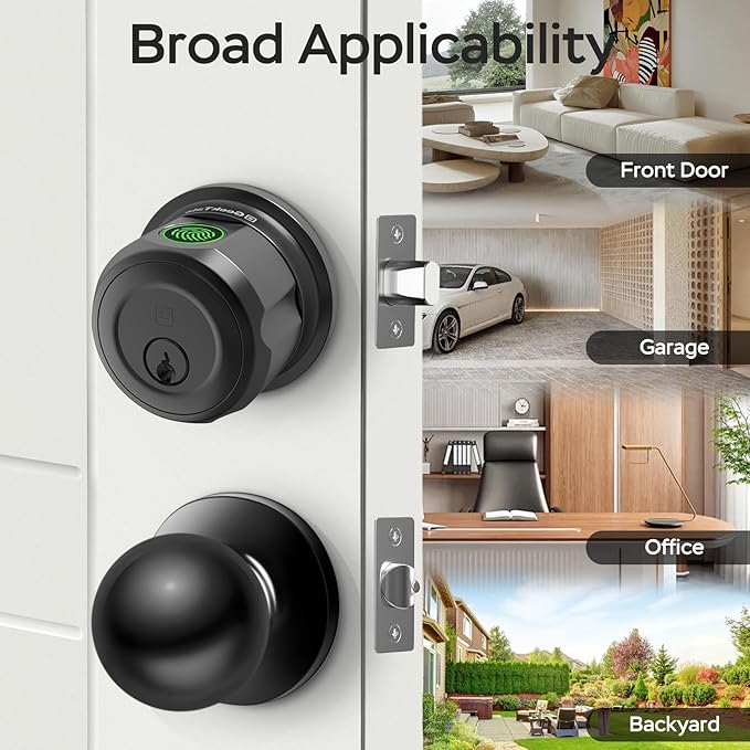 GeekTale Smart Deadbolt, Fingerprint Deadbolt Lock, Fingerprint Door Knob with Lock, Keyless Deadbolt, Keyless Entry Door Lock with App, for Front Door, Garage, Easy Installation